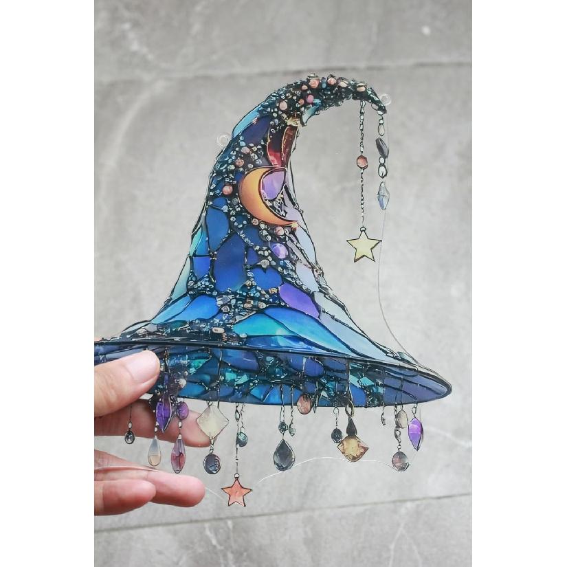 Vrogadso Witch Hat Window Hanging Sun Catcher, Moonlight Design, Decorative Ornament