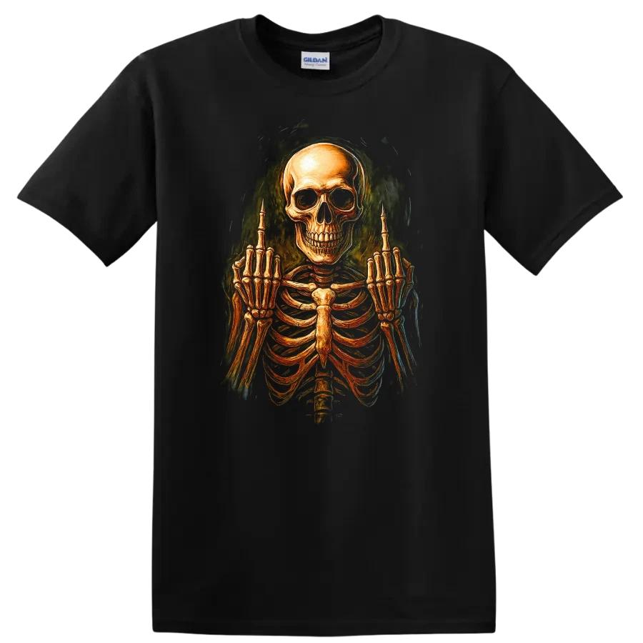 Skeleton Graphic T Shirt Funny Design w/ Middle Finger Humor Tee