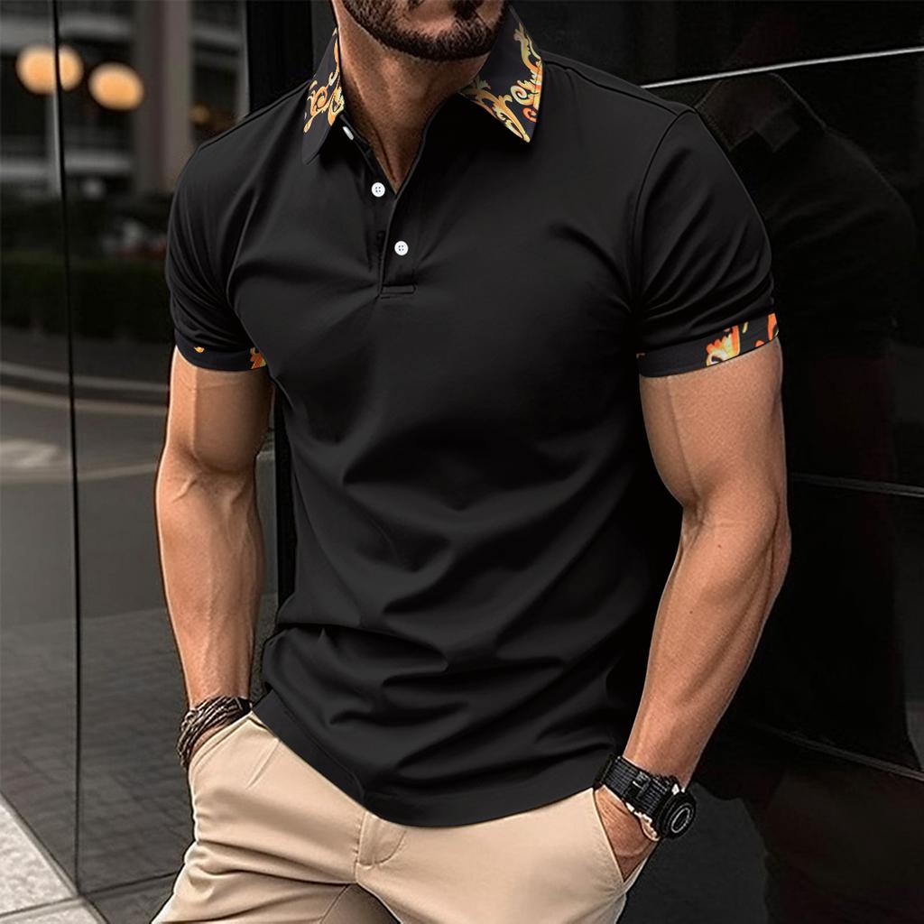 Men's Casual Polo Shirt Striped Short Sleeve T-Shirt Men's Breathable Top Commercial Zipper lapel Street Casual Wear