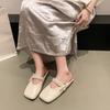 Fashion Baotou Semi-slippers Women Spring and Summer Wear New Square Toe Shallow Mouth Pearl Bow Soft Bottom Non-slip Cool Mop