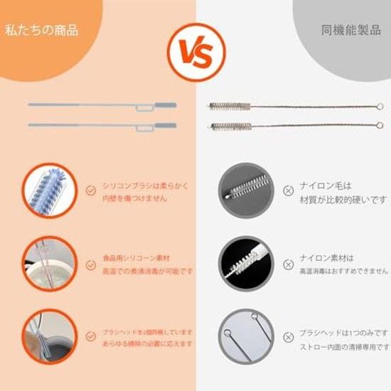 Kelain Silicone Straw Brush 2-Piece Set Long 6mm 9mm Water Bottle Cleaning Baby Food-Grade Boilable Disinfection Thoroughly Clean No Dead Corners