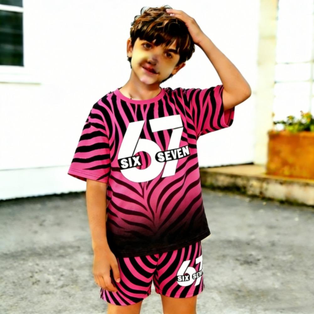 Kids Clothing Top 67 Gradient Zebra Color Printed Kids T-shirt and Shorts 2 Piece Set Summer Casual Outfit for Boy's and Girl's