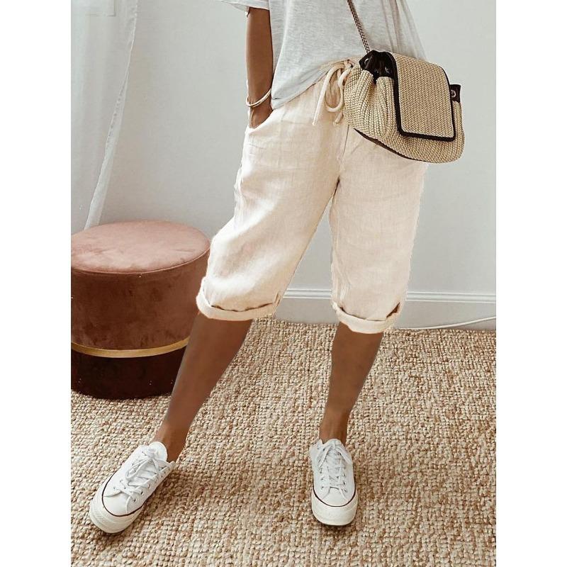 BITCED Women's Cotton & Linen Pocket Elasticated Casual Pants Women's 1/2 Pants
