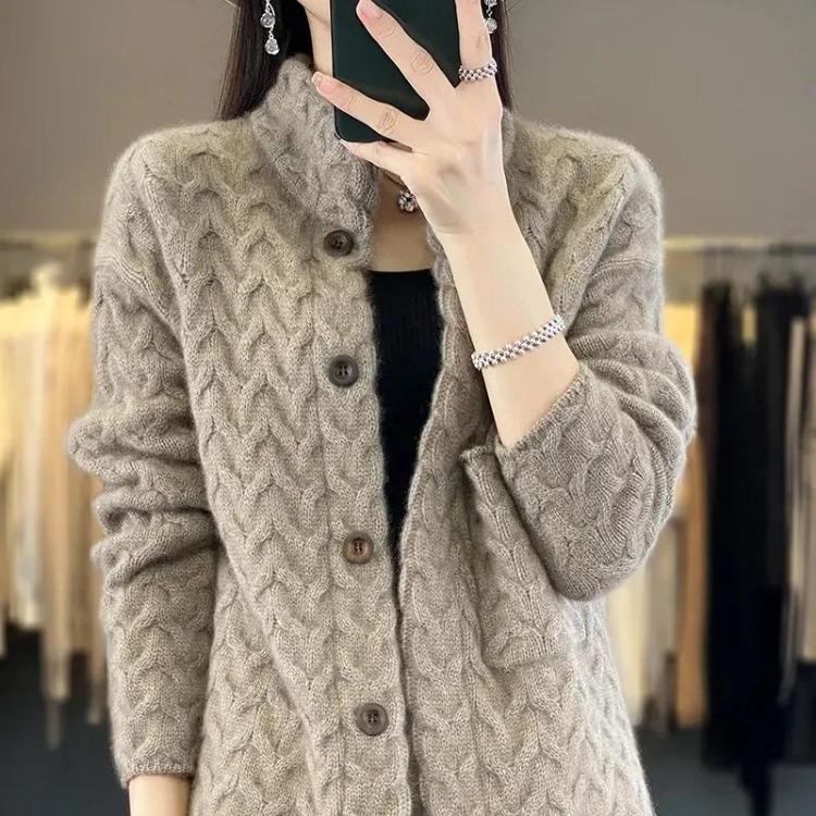 

Winter Oversize Fleece Sweater Coat for Women Thickened Solid Color Cardigan Long Sleeve Loose Knit Sweater S хаки