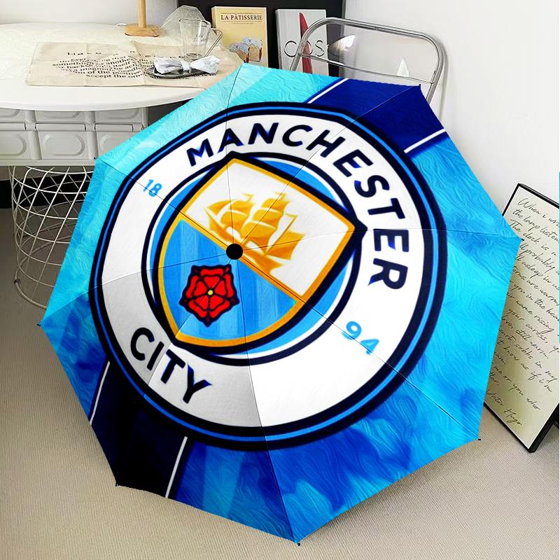 1 Stück Manchester City F.C. Bedruckter Regenschirm Faltbarer Regenschirm, Automatischer Regenschirm 8-Speichen für Reisen, Camping Fan-Geschenke Weihnachtsgeschenke