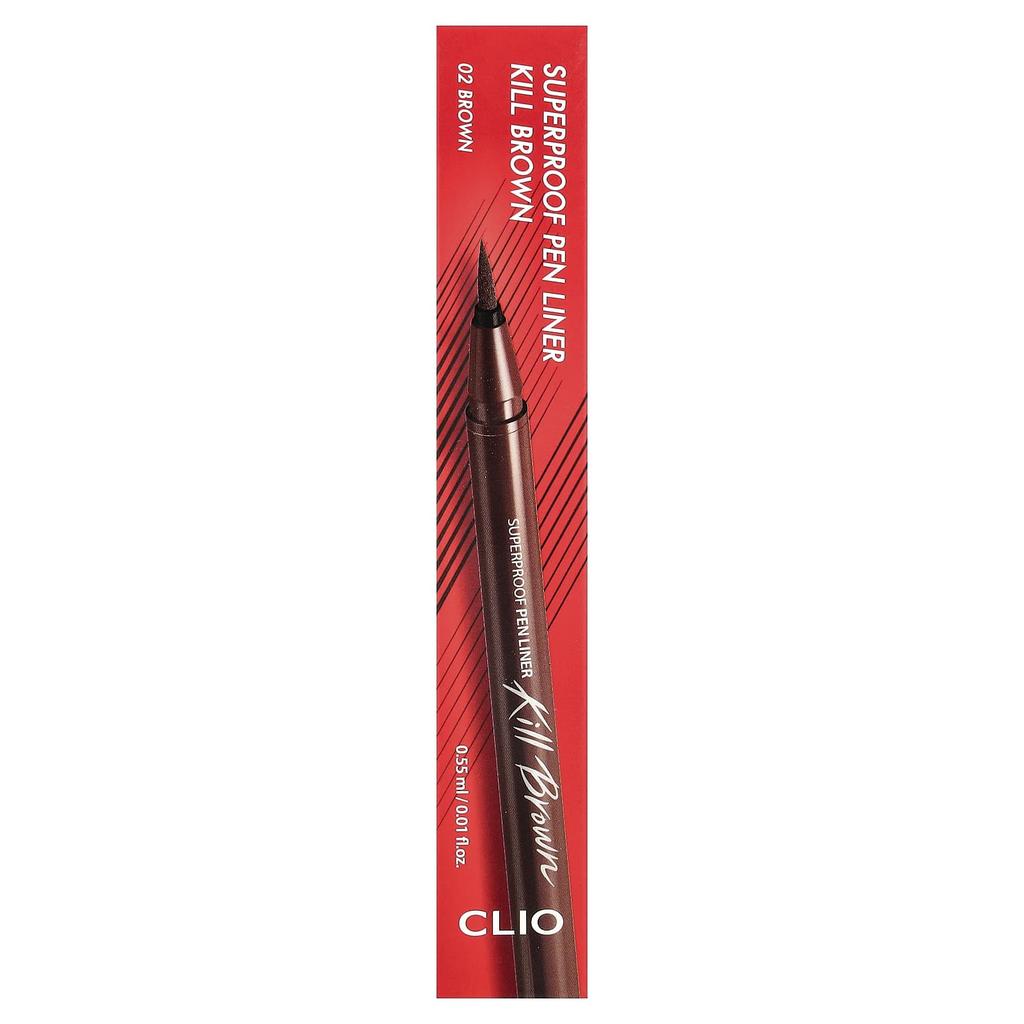 Clio, Super Proof Pen Liner, Kill Brown, 02 Brown, 0.55 ml (0.01 fl oz)