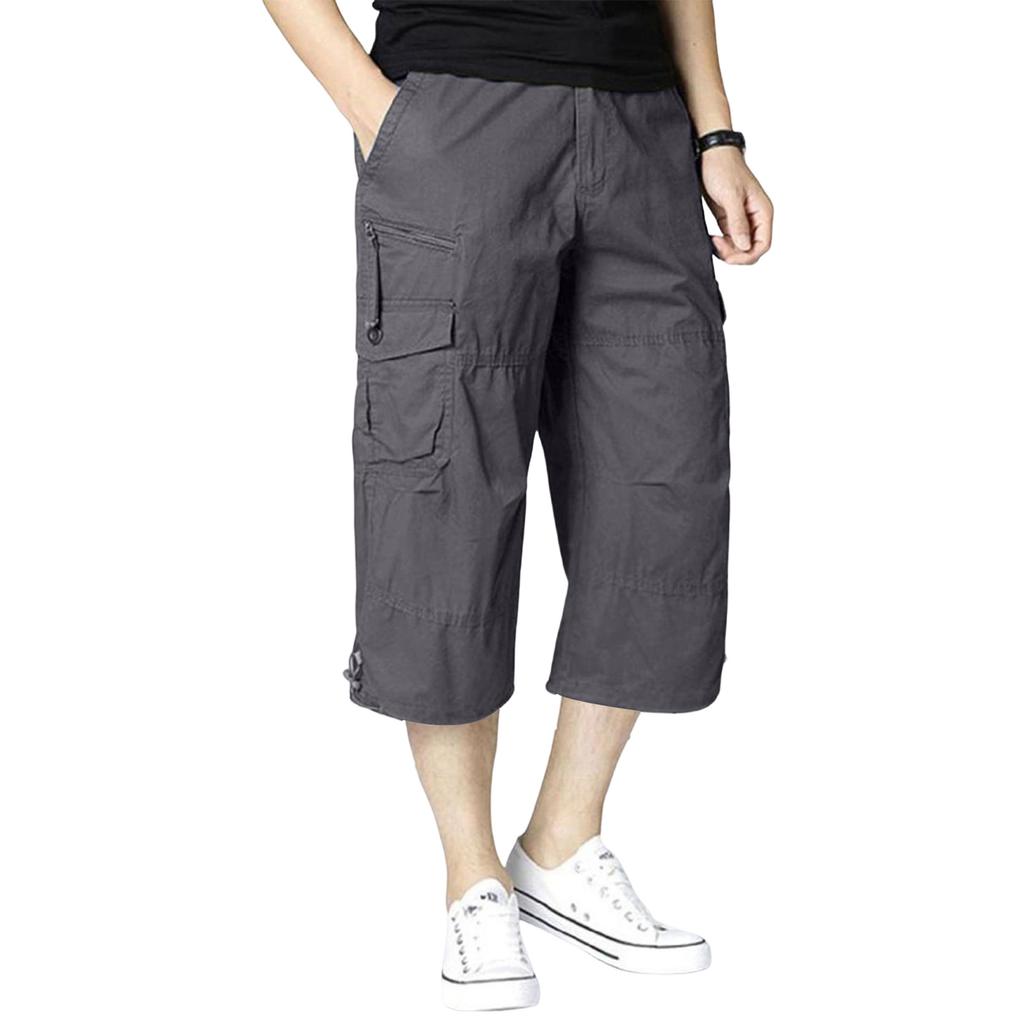 Men's Plus Size Loose Fit Cargo 7/8 Length Pants, Sports Casual Trousers