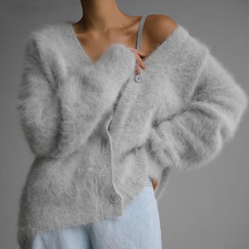 Womens Oversized Knit Cardigan Soft Acrylic Sweater V-Neck Long Sleeve Casual Outerwear Fall 2026