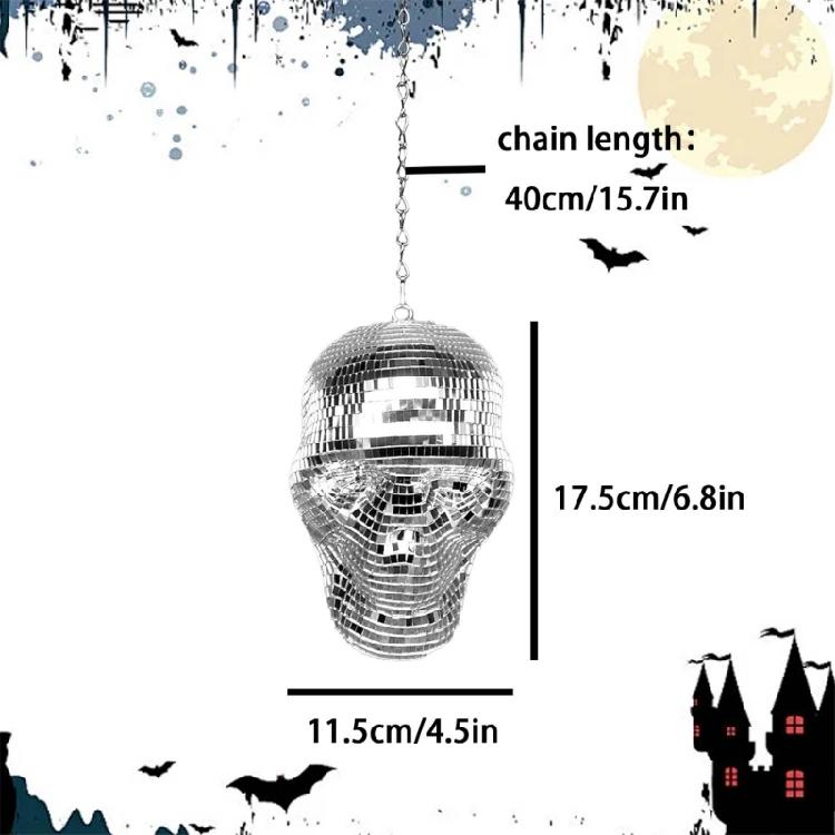 Skull Head Statue Mirrored Figurine Reflective Sparkling Discos Balls Ornament for Halloween Festivals Party Celebration