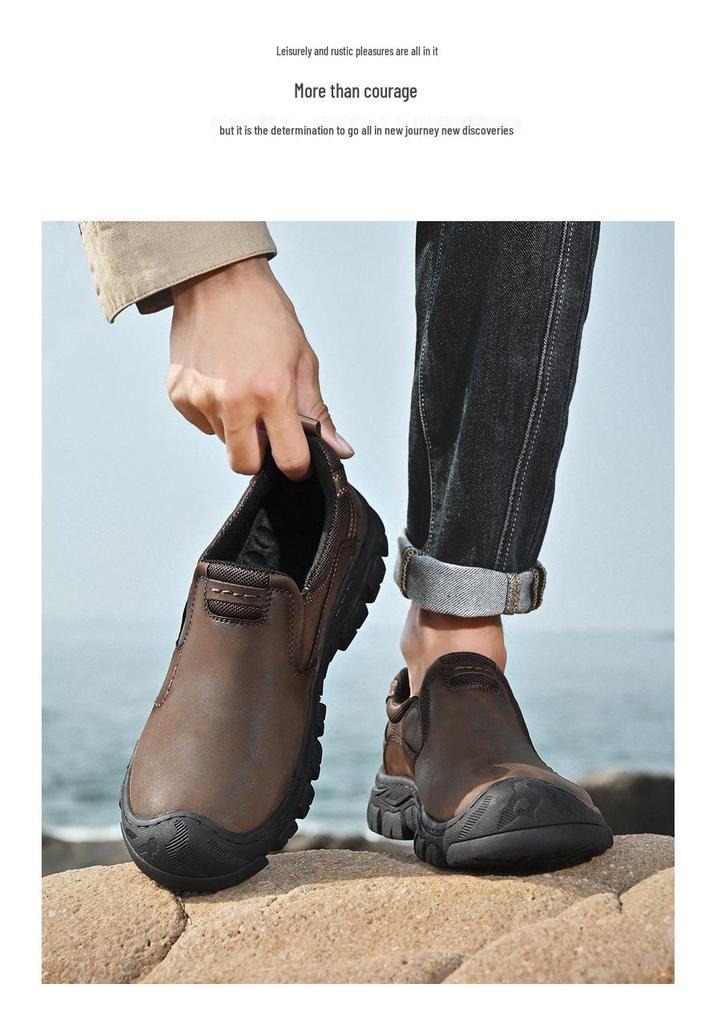 Men's Thick Sole Wear-Resistant Leather Hiking & Casual Shoes