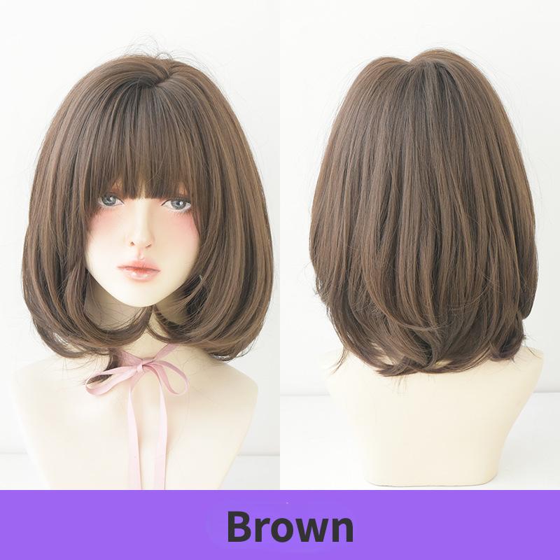 Brown Blond Pink Black Straight Shoulder Length Synthetic Wigs with Bangs for Women Daily Party Cosplay Wig Heat Resistant Fiber