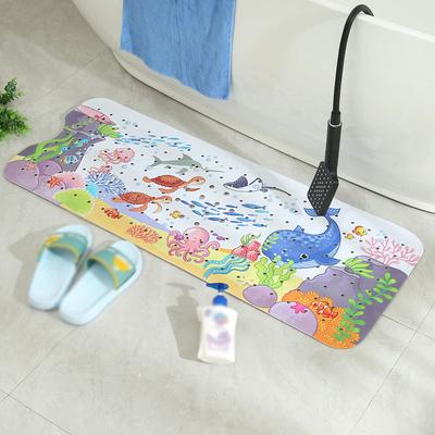 Kids Non-Slip Bathtub Mat, 40 X 16 Inch Extra Long Baby Bath Mat, Cartoon Floor Mat for Bathroom