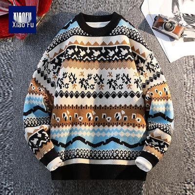 Herren Retro Colorblock Rundhals Pullover