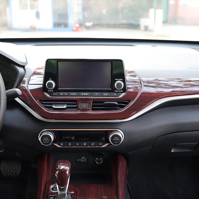Teana Steering Wheel and Console Peach Wood & Carbon Fiber Interior Stickers