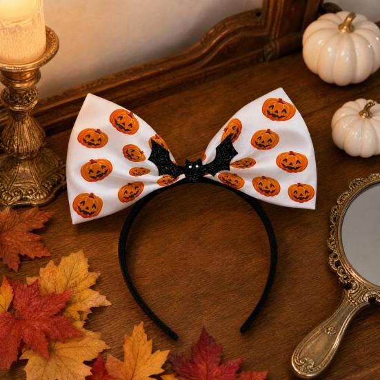 Halloween Bow Headbands, Flexible Non-Slip Hairband with Pumpkin Bat Skeleton Spider Design, Lightweight Headband for Kids Adults Party Cosplay