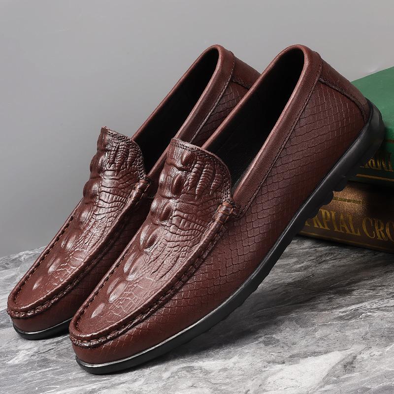 

Новые классические брендовые весенние туфли из коровьей кожи с узором под крокодила, кожаные туфли, модные мужские деловые повседневные кожаные туфли 44 коричневый