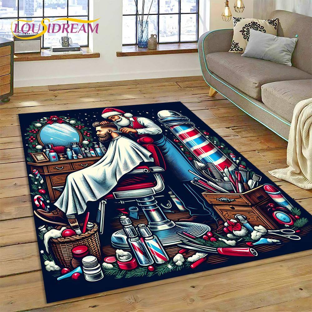 Fashion Barber Shop Logo Skull Vintage Rug Carpet for Living Room Bedroom Decor,Floor Mat Non-slip Decoration for Sofa Doormat