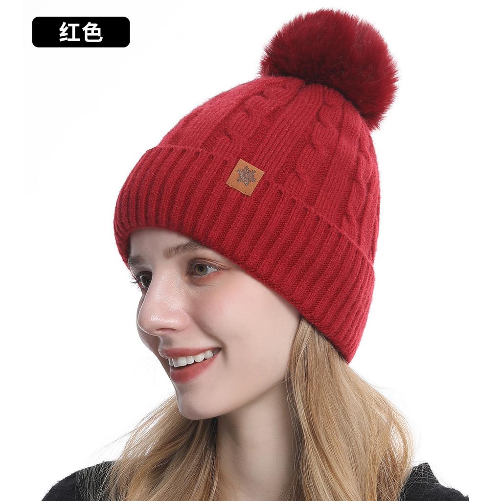 Winter knitted hat, gloves hat, scarf three-piece set, winter women's outdoor riding double-layer knitted hat