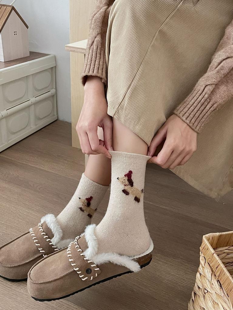 Season Mao Mao Socks Trend Cartoon Plush Puppy Warm Thickened Pile Pile Medium Tube Socks