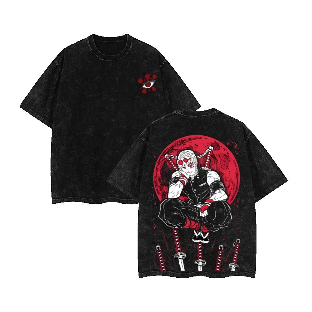 

T-shirt Men s Washed Tengen Uzui Pattern Anime Manga Hip-hop Street Style Men s Daily T-shirt 3XL