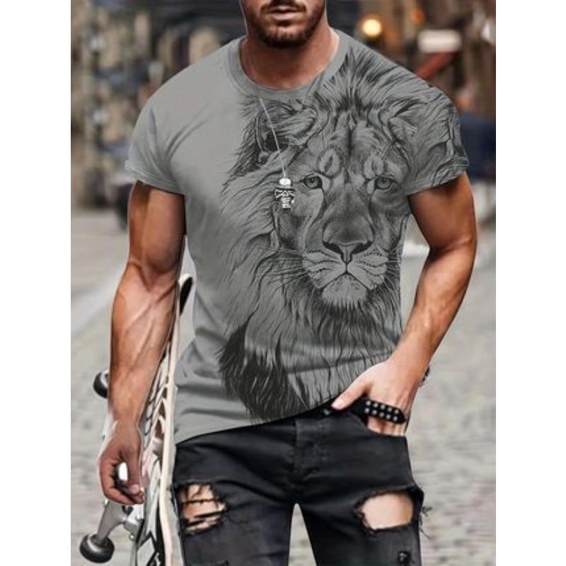 Summer Round Neck 3D Animal Patterns Print Top Fashionable Casual Short Sleeved Men's T-shirts