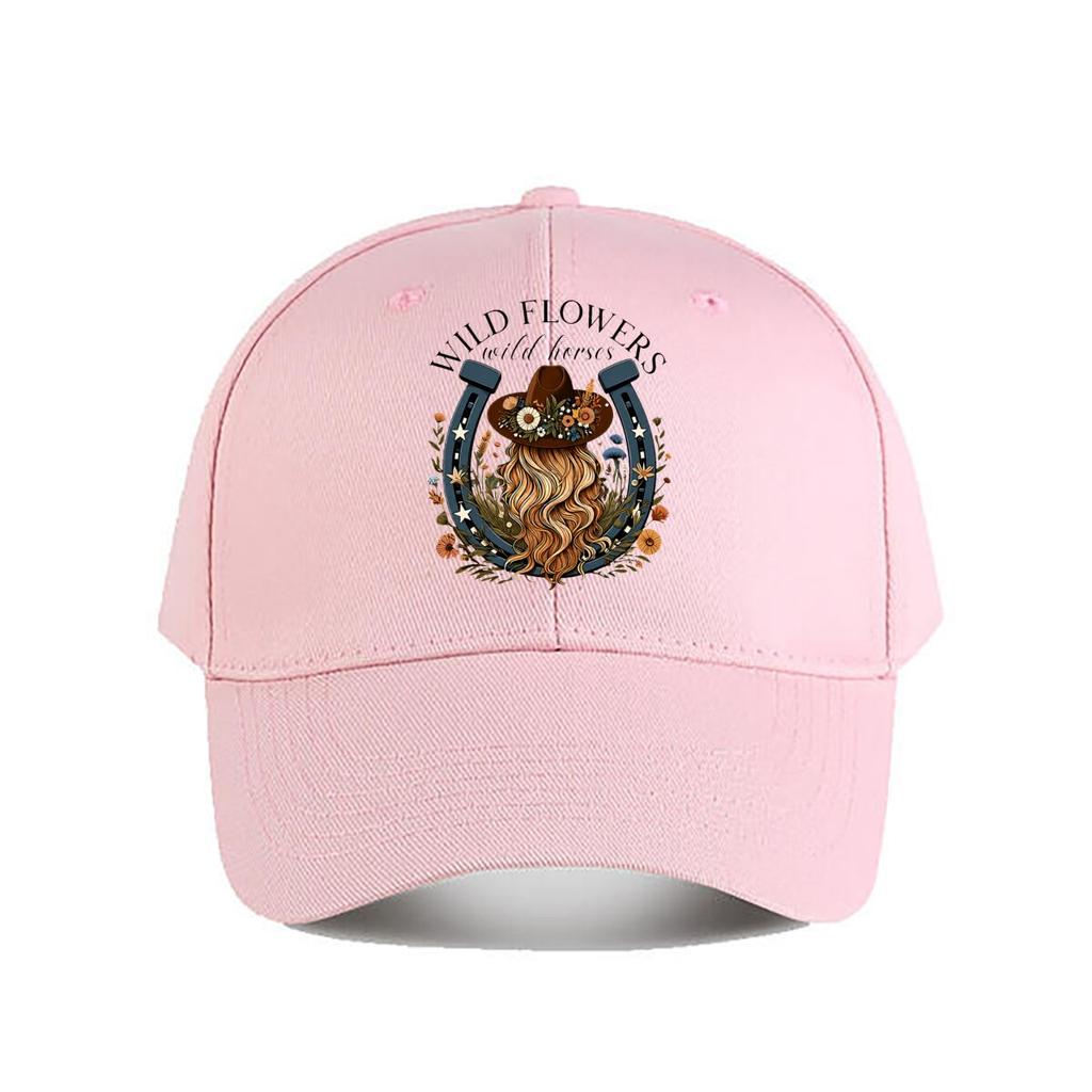 Country Western Floral Horseshoe Cowboy Hat Long Hair Graphic Baseball Cap Fashion Unisex Sunhat Womens Outdoor Sports