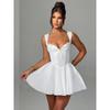 Summer Lovely Sweet A Line Short Dress Yellow Sexy Sleeveless Lace Up Pleated Party Dresses Hollow Out Slim Fit Elegant Holiday Dress Women