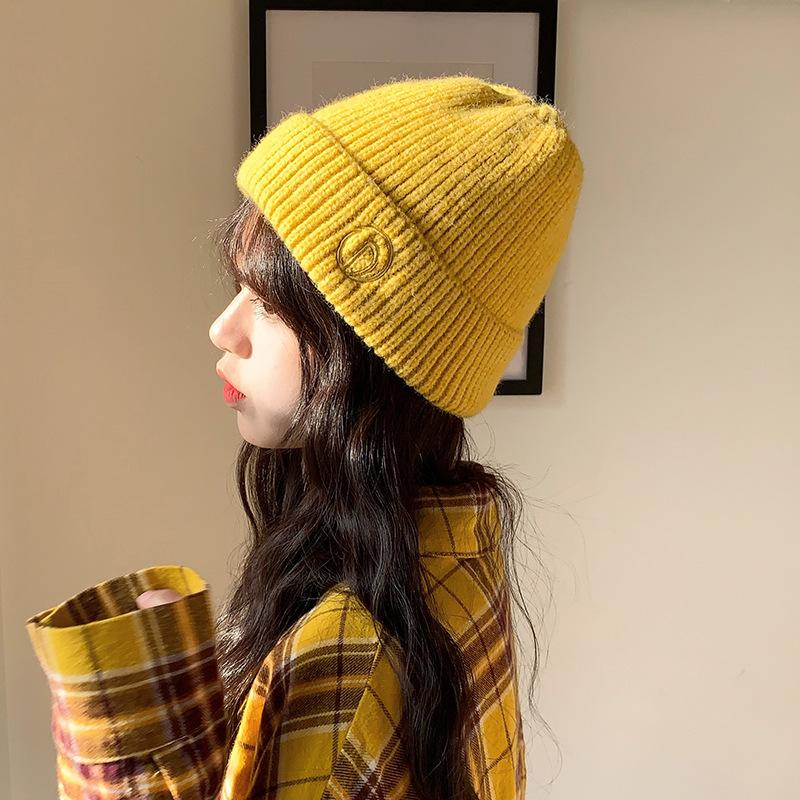 Hat for Women Autumn and Winter Letter Embroidery Knitted Hat Korean Style Trendy Versatile Warm Wool Hat Cold Hat Men