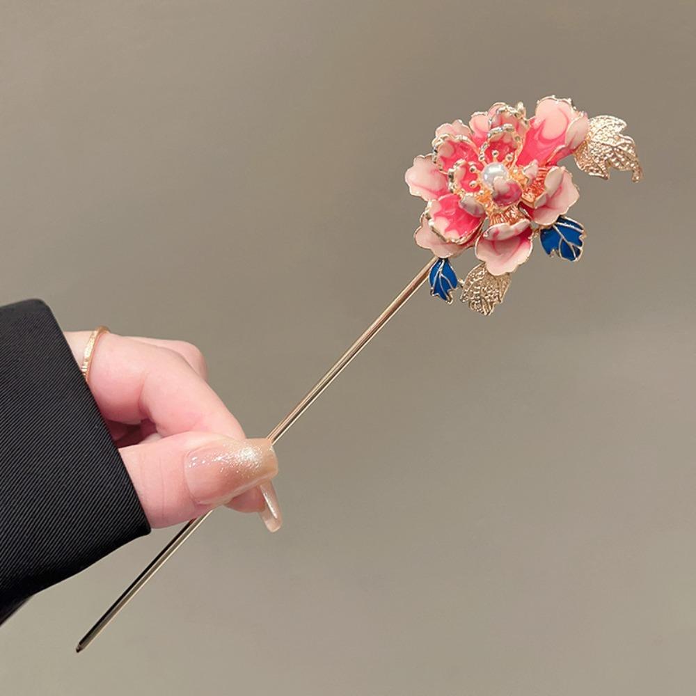 Enamel Floral Hairpin Oriental Vintage Lotus Cherry Blossom Perfect Traditional Outfits Cultural Events Exquisite