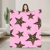 Skandinavischer Stil Leopard Sterne auf Rosa Decke Warme Plüsch-Überwurfdecke Für Heimdekoration Picknick Flanell Tagesdecke Bettbezug