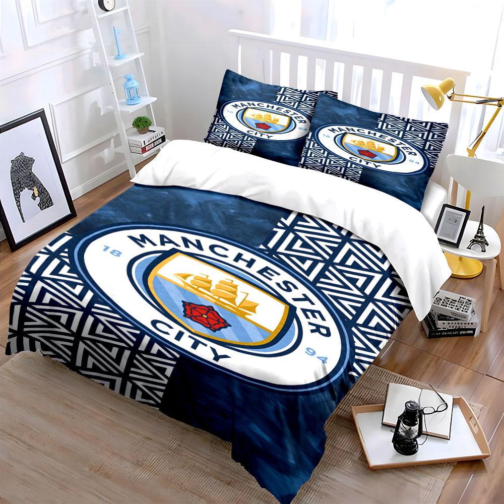 Manchester City Logo Pattern. Bedding Sets Duvet Cover Sets Duvet Covers Pillowcases(1*Duvet Cover 2*Pillowcases Without Duvet Insert)