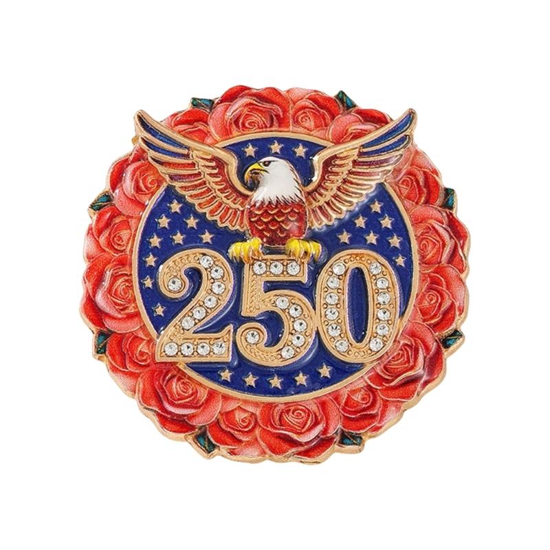 Elegant American 250Th Year Badge Independence Celebration Brooch Polished Zinc Alloy Chest Pin For Formal Wear