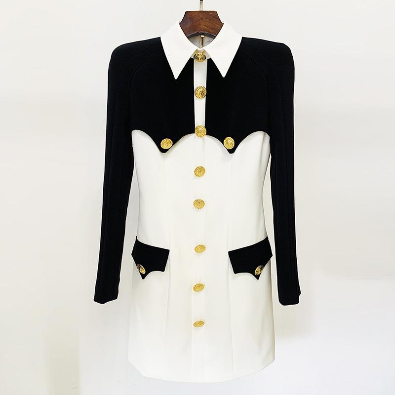 In-Stock 2026 Black & White Celebrity Fashion Slim Fit Contrast Dress XXL белый