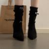 Thin heel French skirt heightening fashion boots women's 2025 autumn and winter new belt buckle simple versatile comfortable short boots