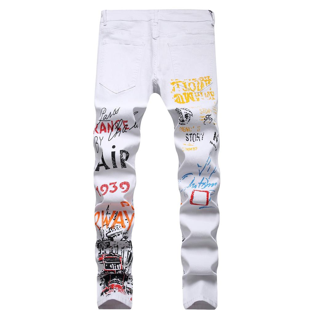 European and American High Street Personalized Hip Hop Style Color Dial Graffiti  Printed Elastic Straight Jeans comprar a buen precio — entrega gratuita,  reseñas reales con fotos — Joom