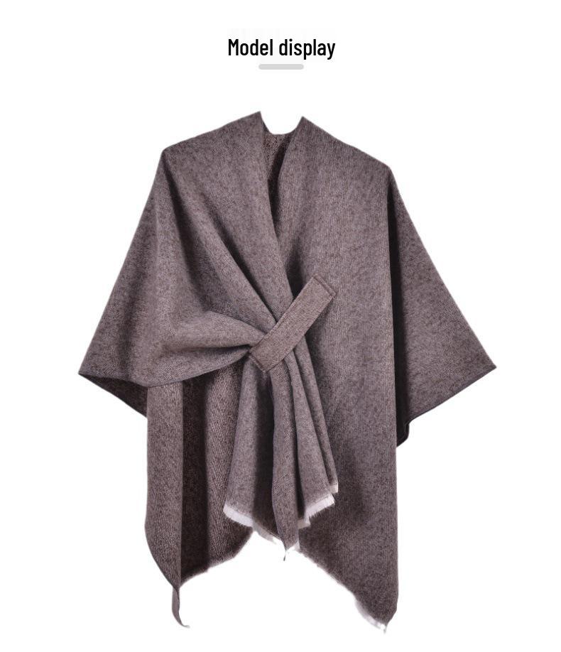 Damen Herbst & Winter Doppelseitiger Faux-Kaschmir Umhang Schal - Einfarbig mit Schlitz