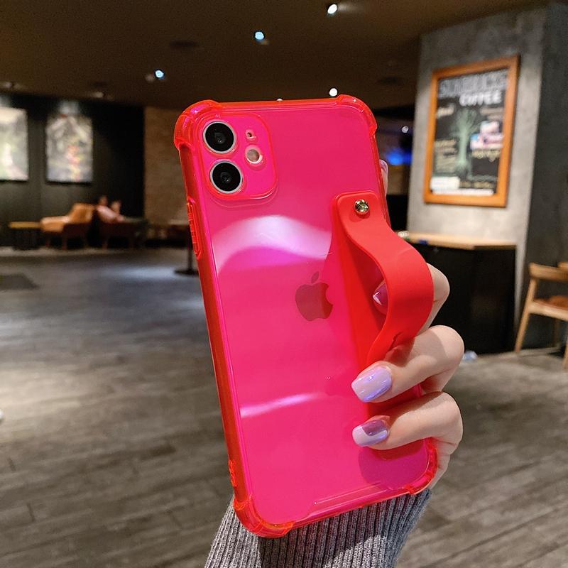 

Мягкий чехол для телефона с ремешком на запястье для iPhone 11 12 13 14 15 Pro Max X XR Xs Max 7 8 Plus, мини-подставка, прозрачный бампер For iPhone 15