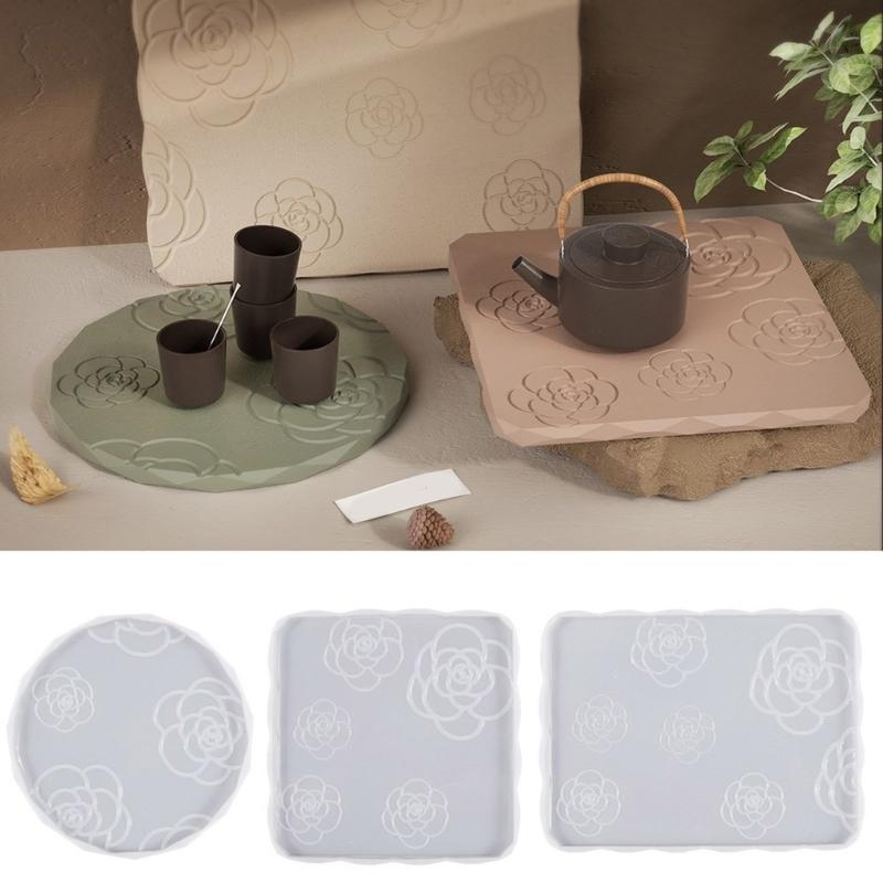 Round Coaster Mold Rose Flower Coaster Molds Silicone Mould for Cup Mat Square Tray Making DIY Epoxy Resin Molds Craft