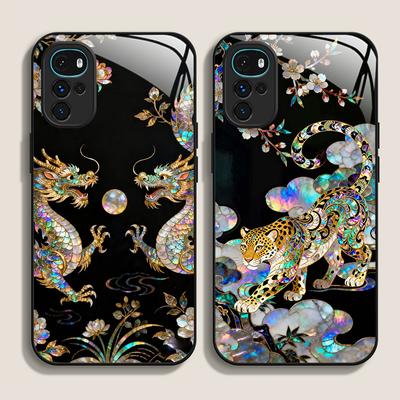 Stilvolle Drachen-Leoparden-Marmor-Textur Gehärtetes Glas Handyhülle für Motorola Moto G85 G84 G75 Edge 50 Fusion 40 Neo 30 Pro Hülle
