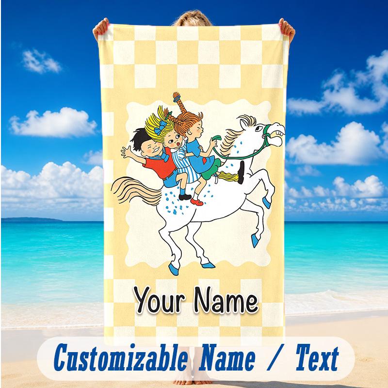 Beach Towel Custom Name Text, Quick Dry Large Towel For Beach HomePippi Longstocking
