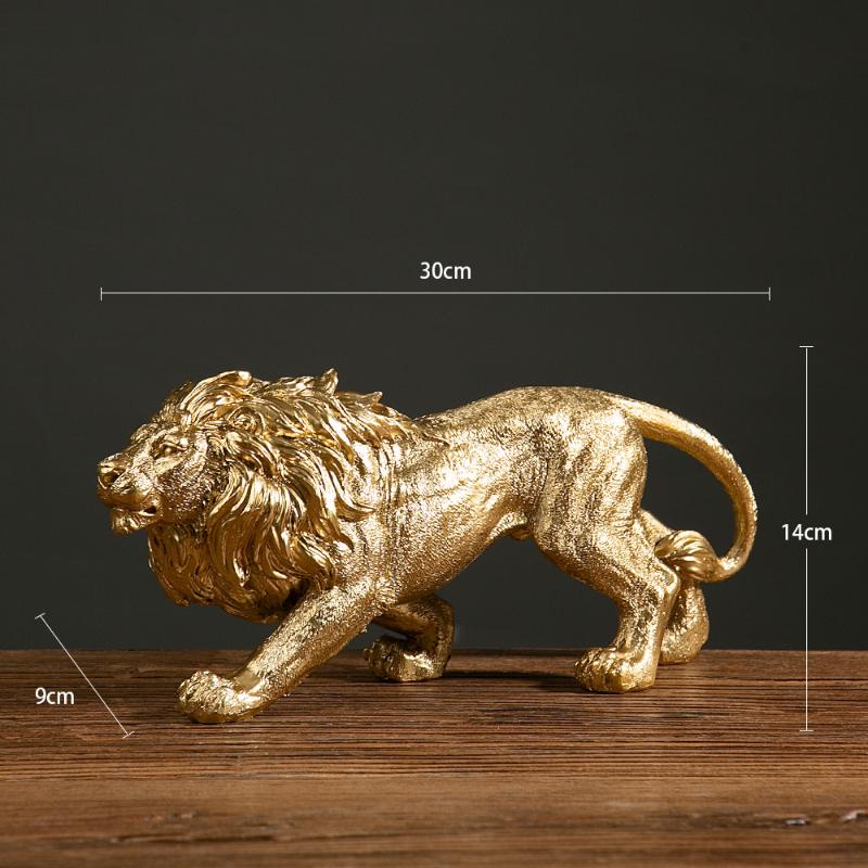 Lion Statue in Gold Resin Detailed Animal Sculpture Luxurious Home Bedroom Ornament