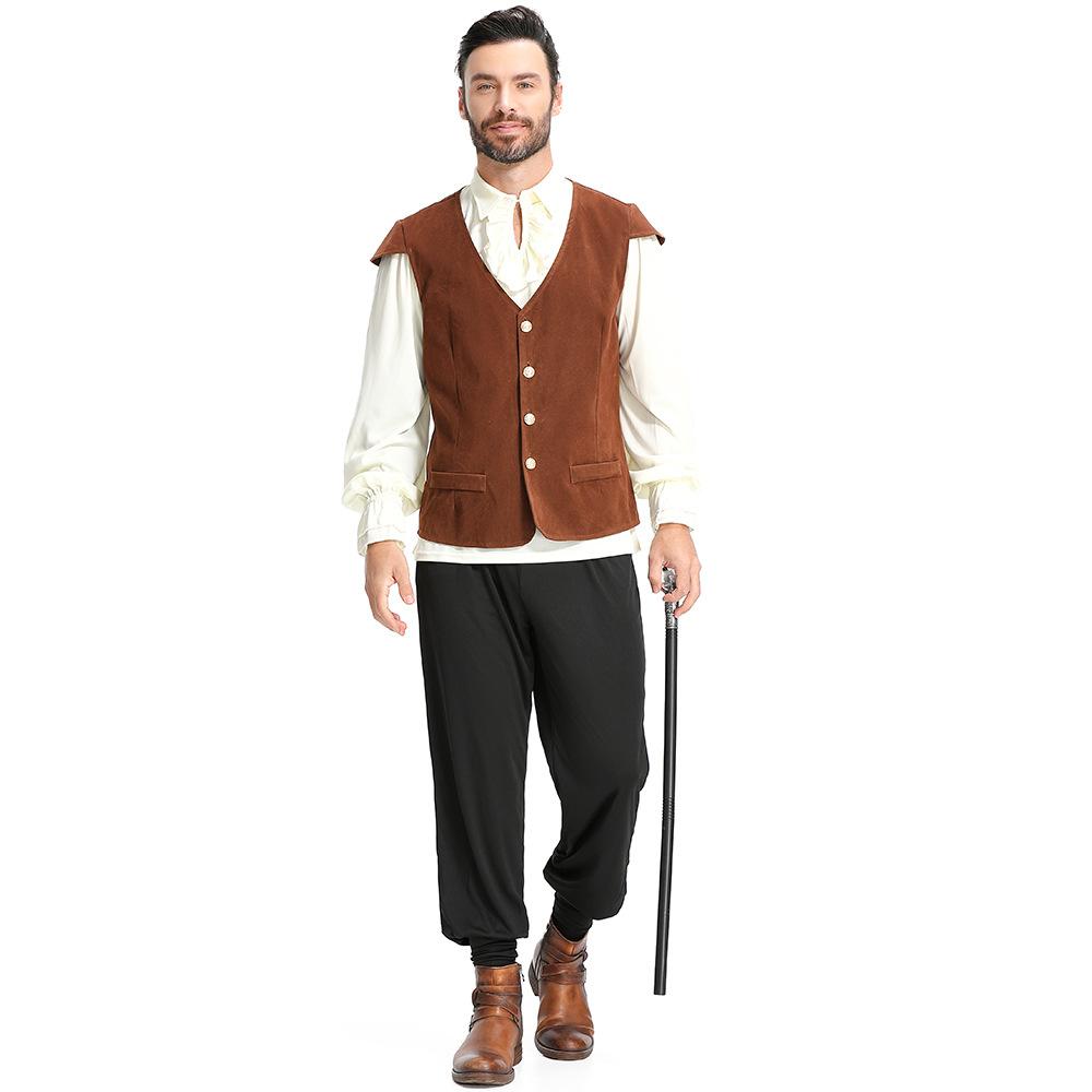 Adult Men Vampire Renaissance Pirate Knight Vest T Shirt Pants Set Halloween Cosplay Costumes Role Play Outfit