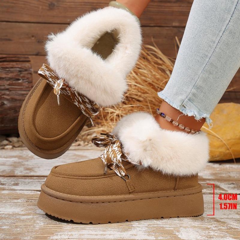 

Large size women s snow boots muffin thick-soled bow suede winter round head sleeve thermal cotton boots European size 41