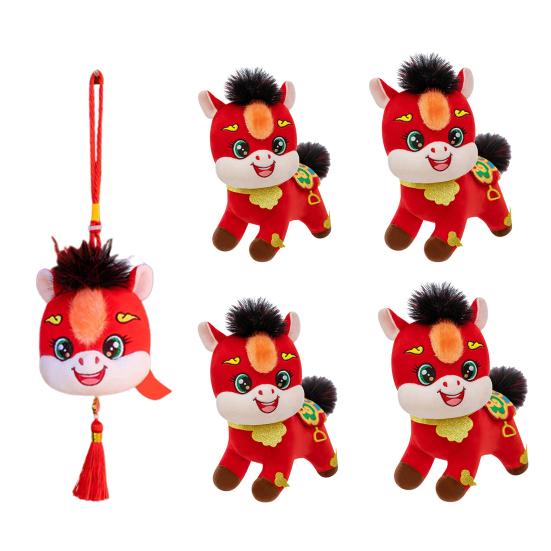 2026 Year of The Horse Plush Ornament Lucky Zodiac Car Bag Pendant Soft Stuffed Animal Toy Chinese New Year Gift
