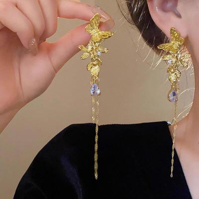 Light Luxury Advanced Design Sense Temperament Romantic Butterfly Tassel Earrings For Women