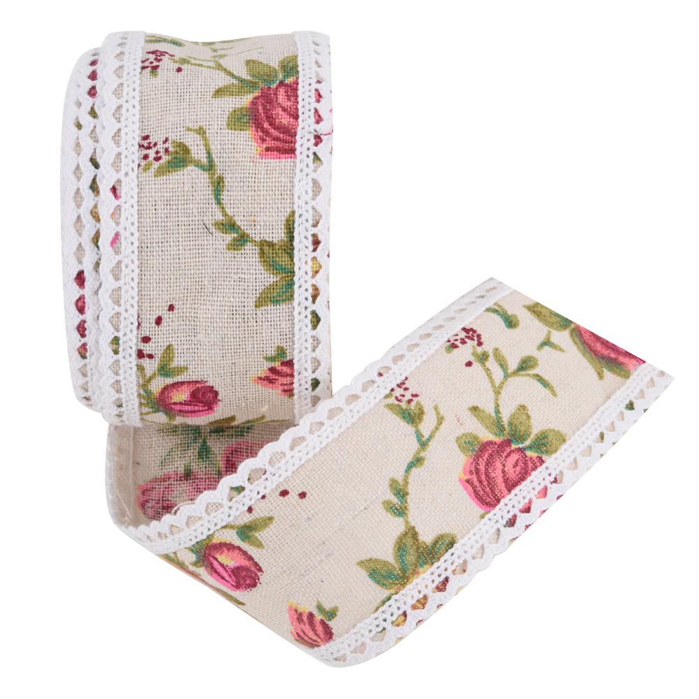 DIY Lace Printed Flower Burlap Ribbon Hessian Jute Belt Strap Wedding Cloth Decoration 5m