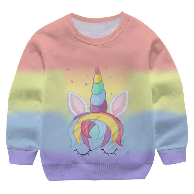 2025 Nová 3D růžová mikina Jednorožec Mikiny Podzim Zima Volný čas Zahradní límeček Chlapci a Dívky Děti Street Wear Mikina 4-14T