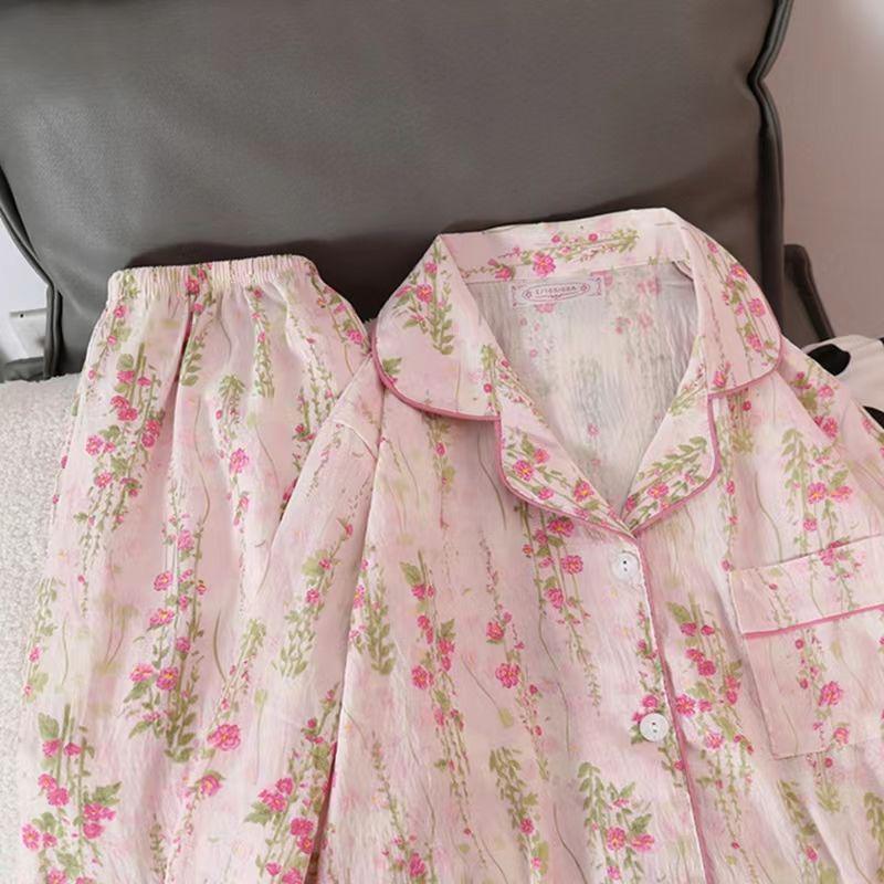 Damski komplet piżamy ze 100% bawełny Cloud Cotton: Top z długim rękawem i spodnie, dziewczęcy styl, odzież domowa na wiosnę i jesień.