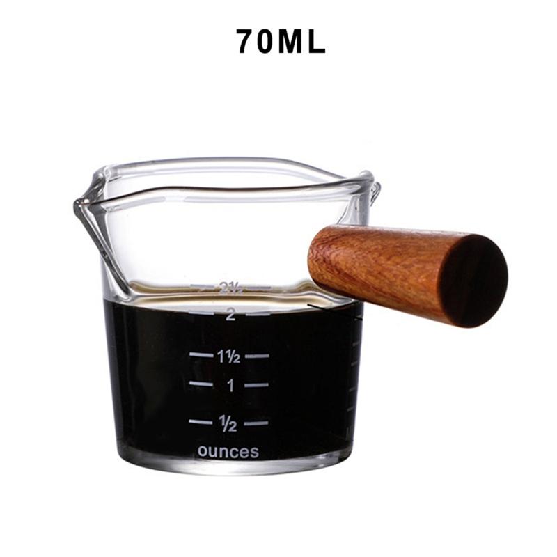 Wood Handle Glass Espresso Measuring Cup Double/Single Mouth Milk Jug Heat-resisting Coffee Shot Glass Scale Measure Mugs