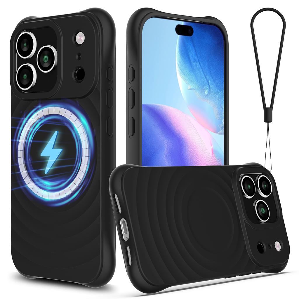 For iPhone 17 Pro Max Case Compatible with MagSafe Ripple Texture Liquid Silicone Protective Cover with Strap